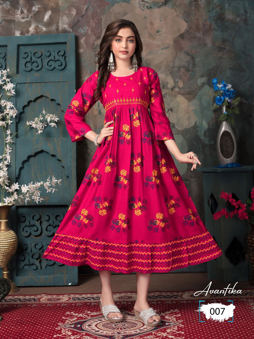 Avantika By Trendy 001 To 010Long Flair Anarkali  Kurtis Exporters In India
